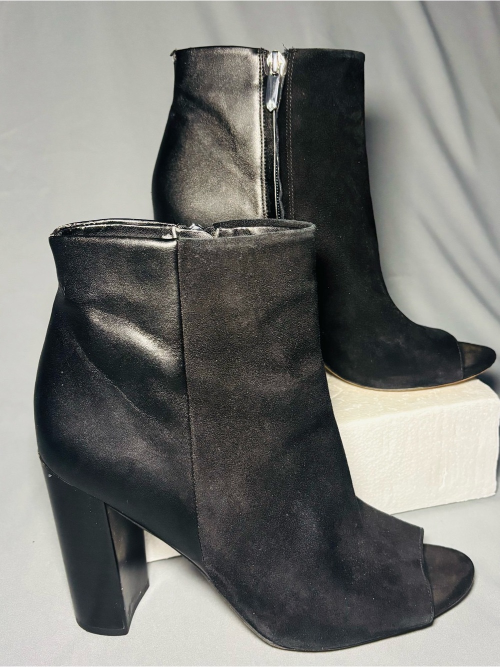 Sam Edelman Black Suede Peep-Toe Ankle Booties